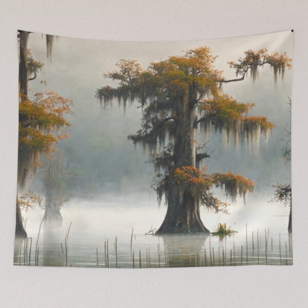 Item preview, Louisiana Cypress Swamp, Louisiana Art, Love Louisiana, Gift, Swamp, New Orleans, AI Art, Oil Painting Style, Frameable Art, Wallpaper designed and sold by GSizzle1.