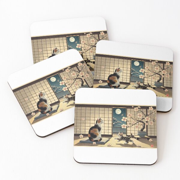 Item preview, Moonlit Blossoms & Curious Paws – Ukiyo-e Cat Harmony designed and sold by KatelynMitalski.