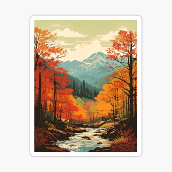 Item preview, Vintage Fall Forest Landscape – Great Smoky Mountains National Park – Autumn Nature Art designed and sold by CattlettArt.