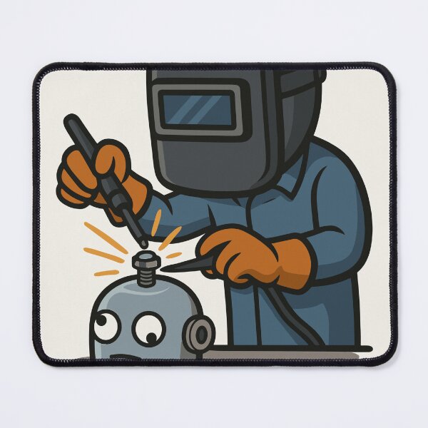 Item preview, Warning Sticker with Cartoon Welder & Robot Head designed and sold by Ruletattoo.