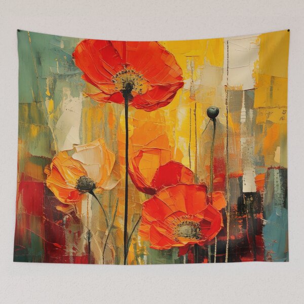Item preview, Warm Tone Abstract Poppy Flower – Textured Mixed Media Art with Geometric Shapes Poppy designed and sold by CattlettArt.