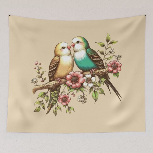 Item preview, Lovebirds Perched on a Branch designed and sold by Myra365Art.