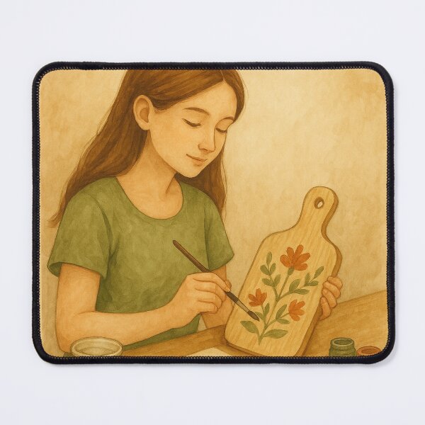 Item preview, Girl Painting Flowers on a Wooden Board — Cozy Watercolor Art designed and sold by Lacritsa .