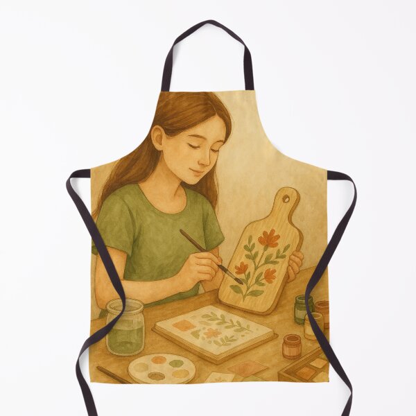 Item preview, Girl Painting Flowers on a Wooden Board — Cozy Watercolor Art designed and sold by Lacritsa .