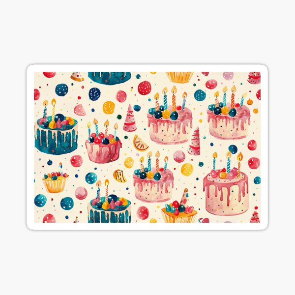 Watercolor Birthday Cake Celebration Sticker