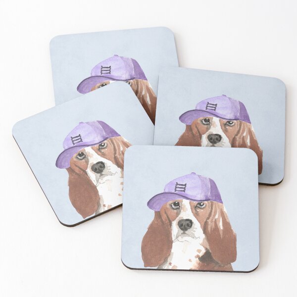 Item preview, Cool Basset Hound in Purple Hat – Fun Watercolor Dog Art for Kids designed and sold by The KiwiNberries.
