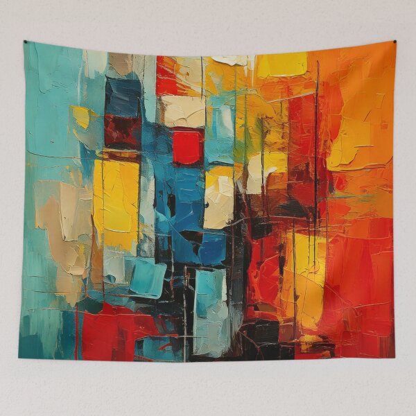 Item preview, Colorful Vintage Abstract Painting – Geometric Shapes & Thick Textured Paint – Retro Modern Art designed and sold by CattlettArt.
