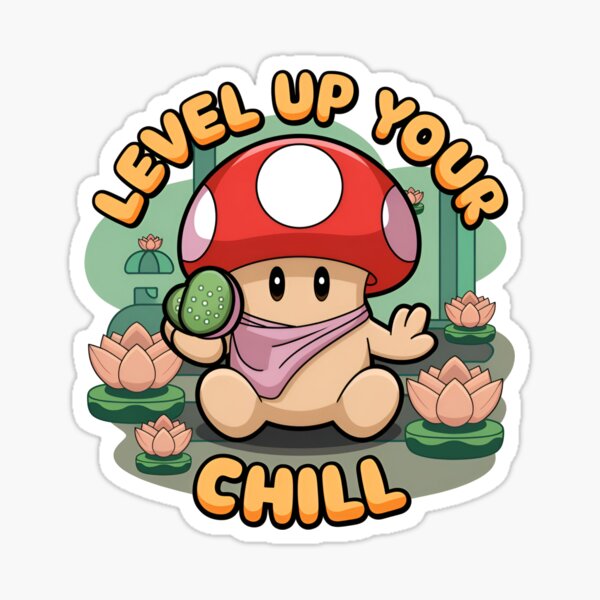 Item preview, Level Up Your Chill Cute Mushroom Gamer Sticker with Lotus Flowers designed and sold by InsightA.