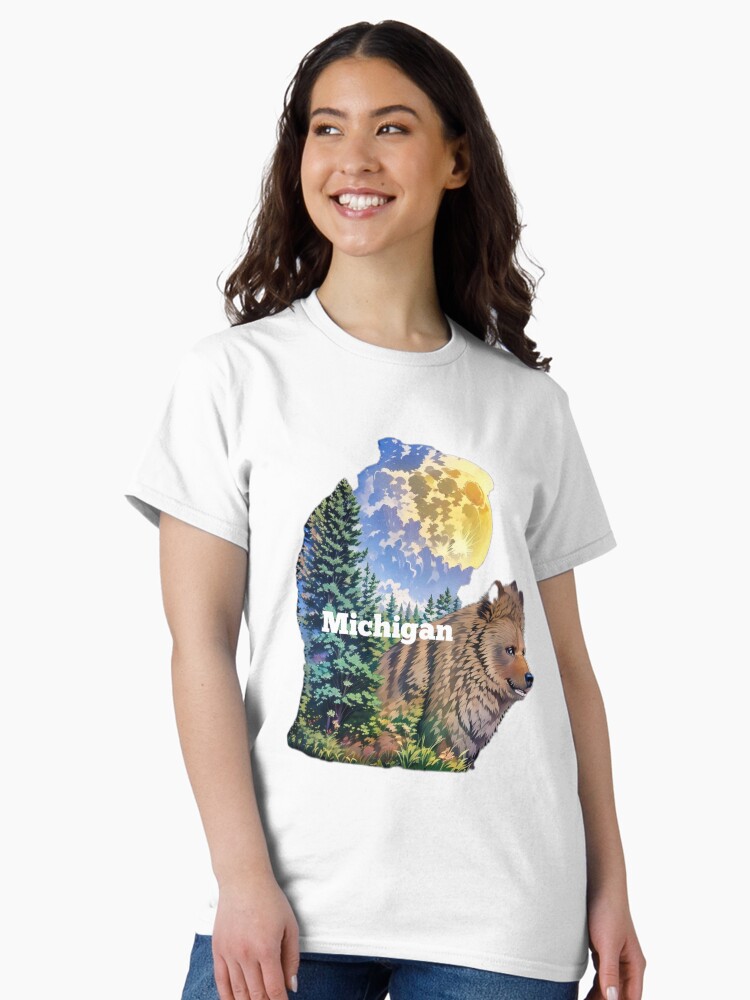Thumbnail 2 of 7, Classic T-Shirt, Michigan Bear in the forest designed and sold by Ladyinthemitten.