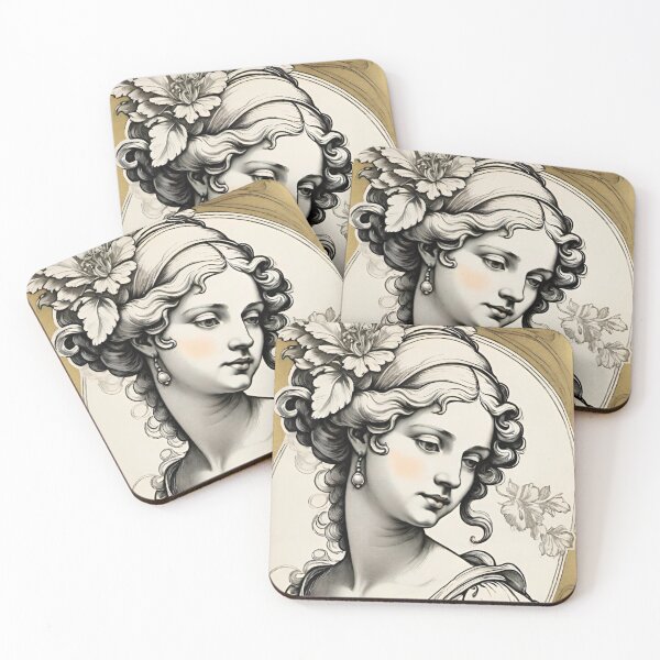 Item preview, Woman portrait in Baroque style dreamy and romantic white beige black designed and sold by IHImage.