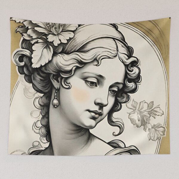 Item preview, Woman portrait in Baroque style dreamy and romantic white beige black designed and sold by IHImage.