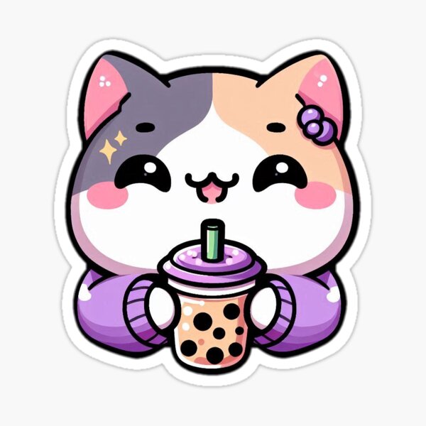 Item preview, Cute Calico Cat Enjoying Bubble Tea designed and sold by StudioSticksy.