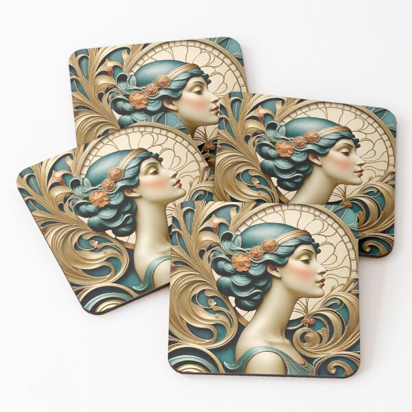 Item preview, Woman portrait in blue and gold dreamy and romantic designed and sold by IHImage.