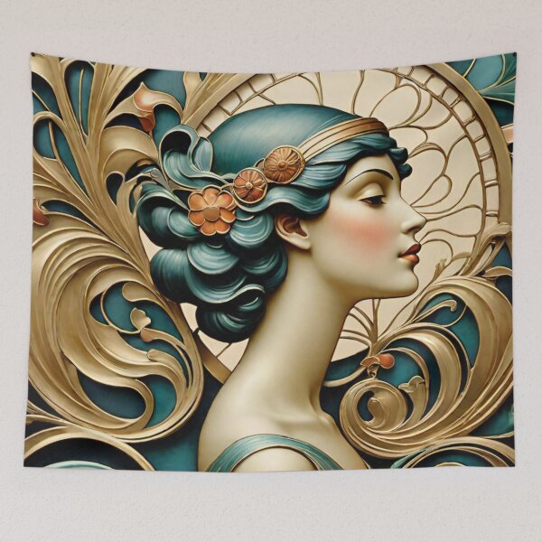 Item preview, Woman portrait in blue and gold dreamy and romantic designed and sold by IHImage.
