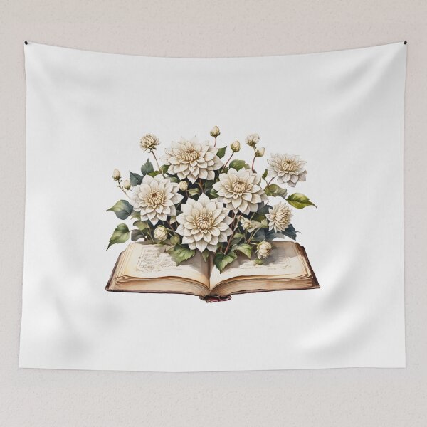 Item preview, White Dahlia Flowers growing from book designed and sold by SolaoLab.