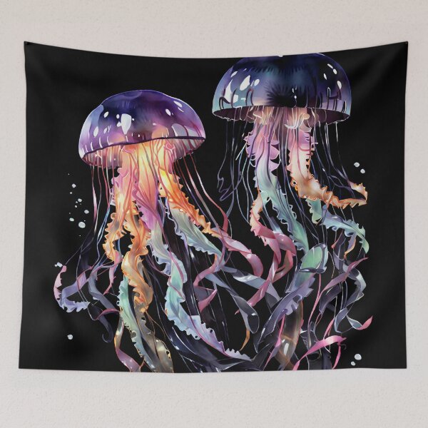 Item preview, The glow of dark waters - watercolor jellyfish designed and sold by SolaoLab.