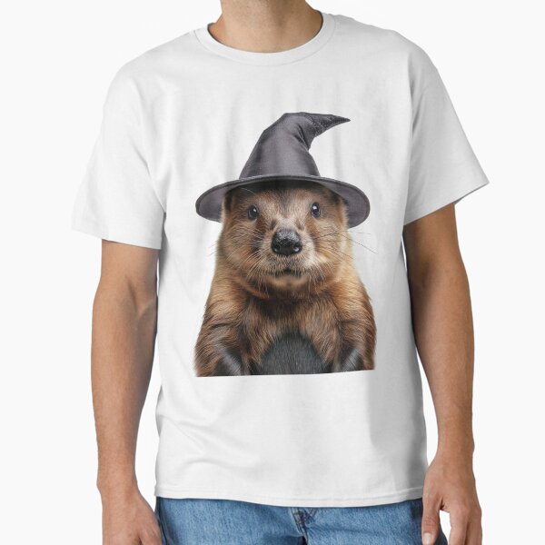 Vista previa del artículo con la obra «Castor con sombrero de bruja de Halloween», diseñado y vendido por LazyOwlStore.