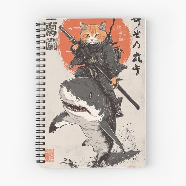 Item preview, Cute Cat Samurai Riding a Shark -- Whimsical Art Design designed and sold by DAIKONLINE.