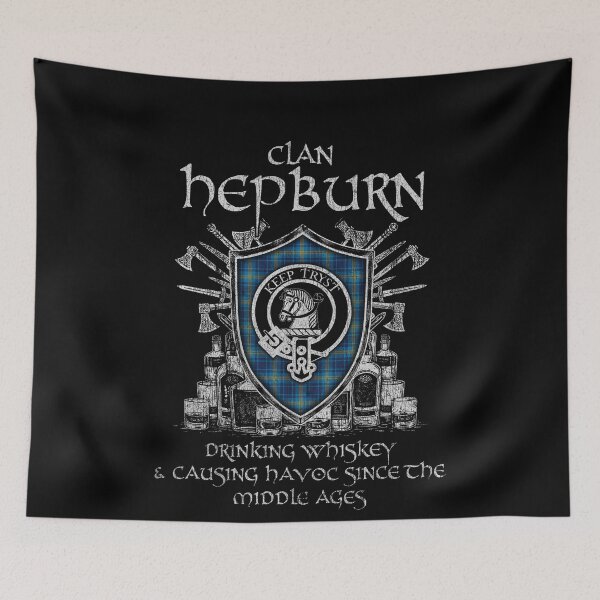 Item preview, Clan Hepburn 2 drinking whiskey and causing havoc heritage crest tartan plaid designed and sold by Clan1093.
