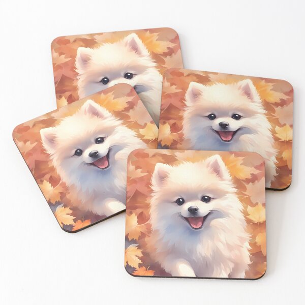 Item preview, Autumn's Fluffy Delight: White Pomeranian Puppy in Watercolor designed and sold by SolaoLab.