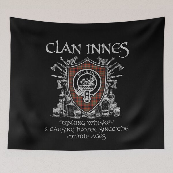 Item preview, Clan Innes Red drinking whiskey and causing havoc heritage crest tartan plaid designed and sold by Clan1093.