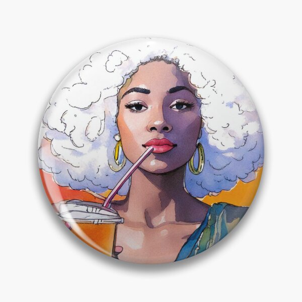 Item preview, Illustration of Afro Woman With an Ice Tea Drink and Large White Hair designed and sold by Stylize.