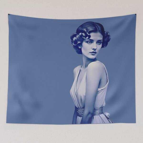 Item preview, Woman portrait in blue retro, vintage dreamy and romantic designed and sold by IHImage.
