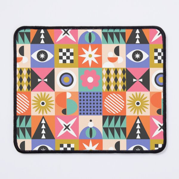 Item preview, Geometric abstract shapes mcm modern cool funky checkers pattern in pink chartreuse orange black white teal periwinkle colors designed and sold by artgeige.