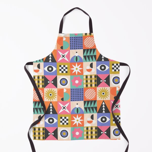 Item preview, Geometric abstract shapes mcm modern cool funky checkers pattern in pink chartreuse orange black white teal periwinkle colors designed and sold by artgeige.
