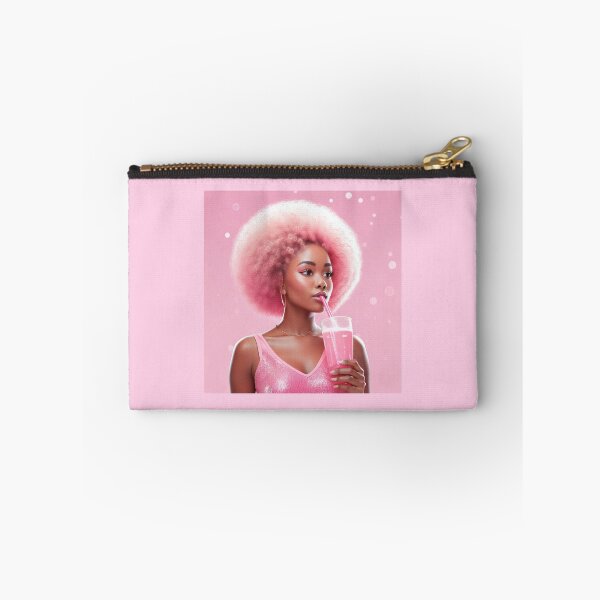 Item preview, Illustration of Afro Woman With Glass with Pink Soda and Large Pink Hair designed and sold by Stylize.