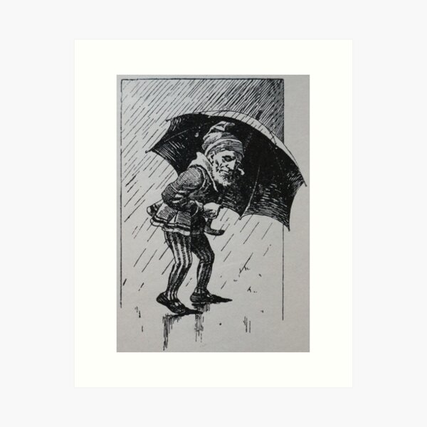 Item preview, Art by Mike Linocut dwarf, bad weather and rain, weather dwarf designed and sold by allartbymike.