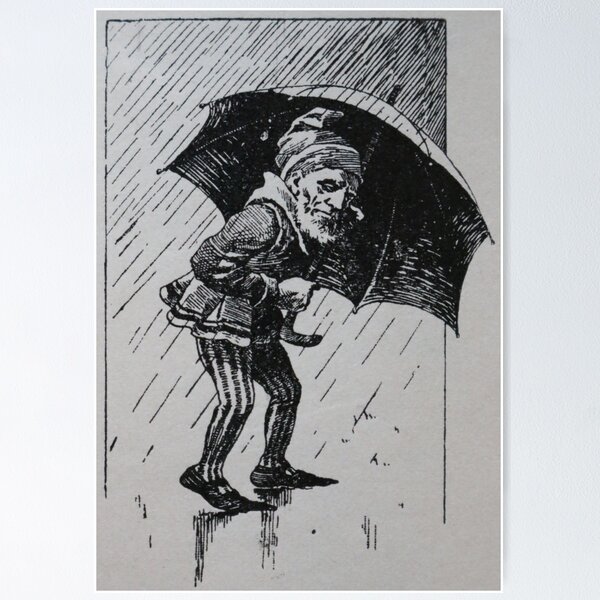 Item preview, Art by Mike Linocut dwarf, bad weather and rain, weather dwarf designed and sold by allartbymike.