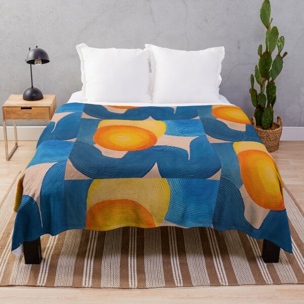 Item preview, Abstract Textured Blue, Yellow & Orange Suns In The Waves Pattern Art Piece designed and sold by Artfullycuratedcreations.