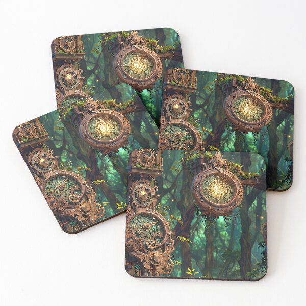 Item preview, Intricate mechanical clockwork, forest, glowing lights designed and sold by CoolPixels.