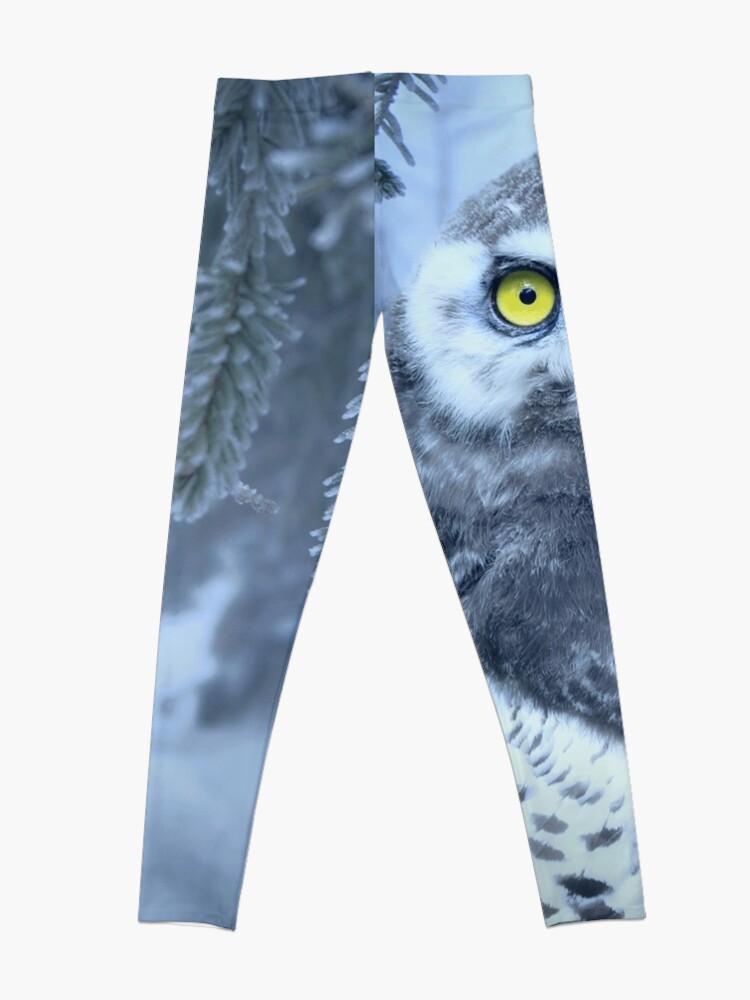 Alternate view of Snowy Owl Forest Bird Yellow Eyes Photo-realistic Wildlife Print Leggings