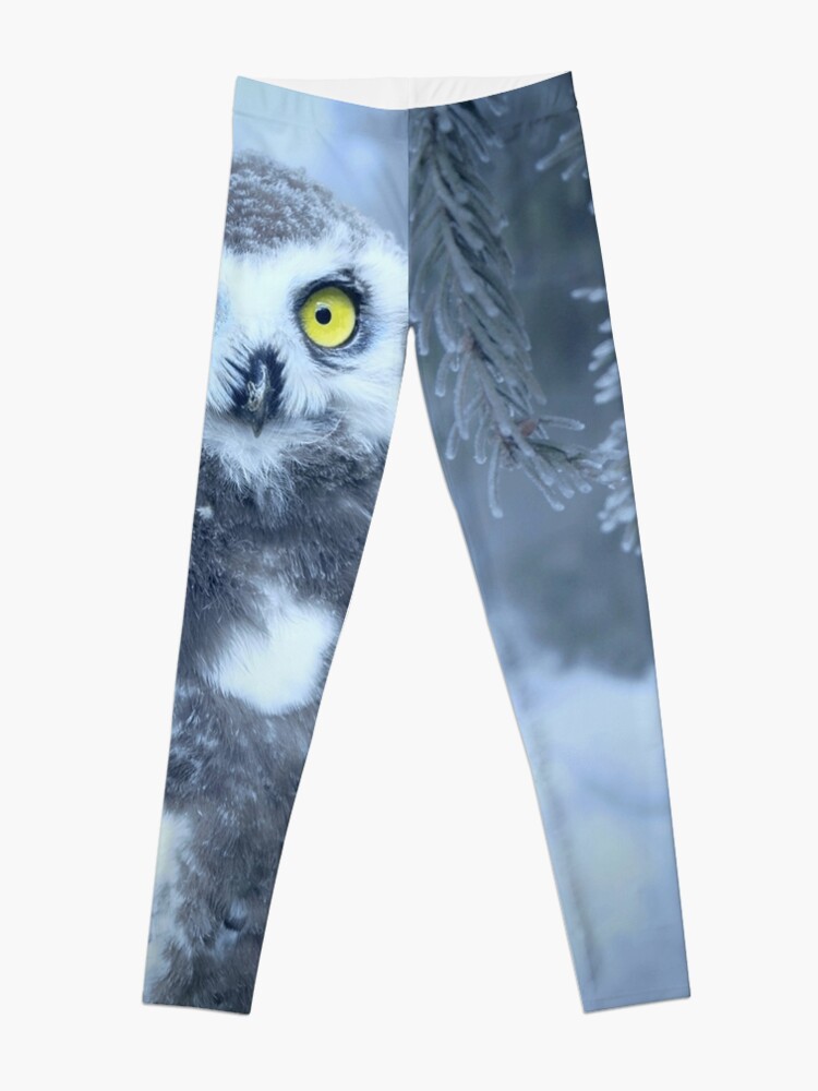 Alternate view of Snowy Owl Forest Bird Yellow Eyes Photo-realistic Wildlife Print Leggings