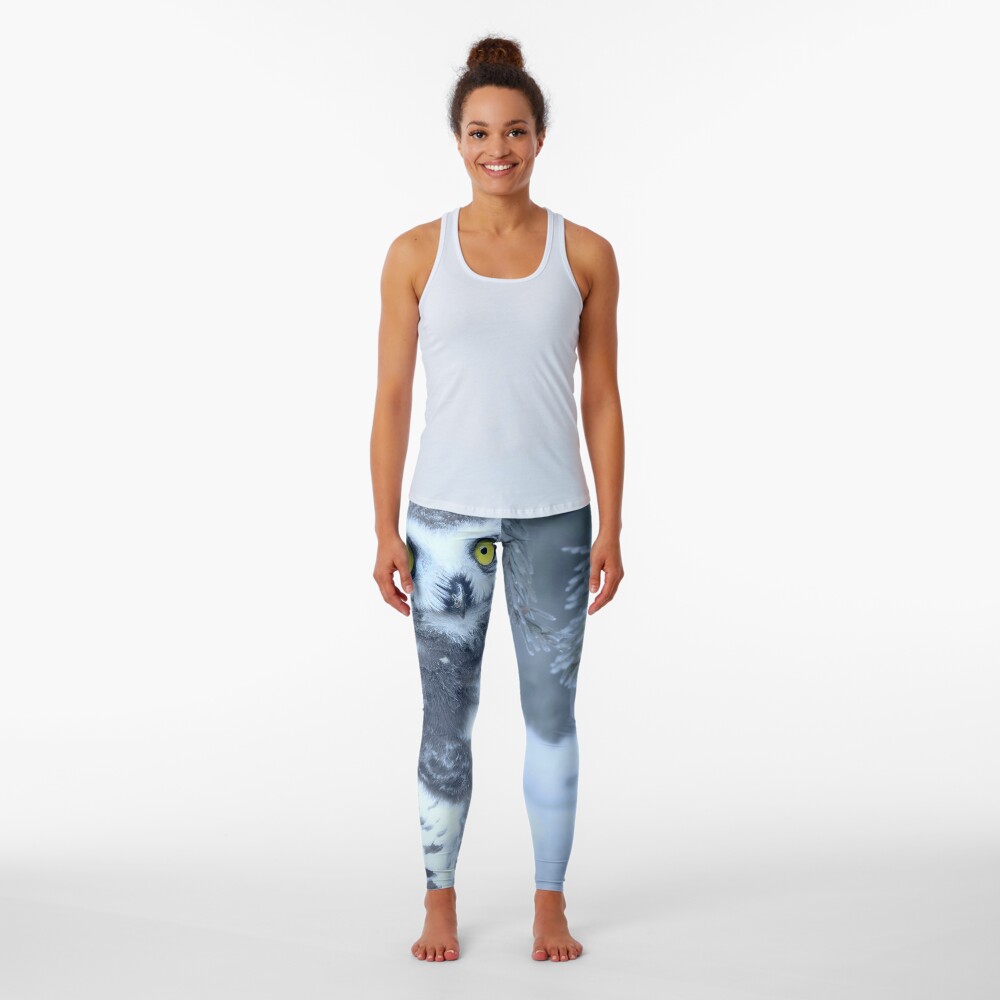 Snowy Owl Forest Bird Yellow Eyes Photo-realistic Wildlife Print Leggings