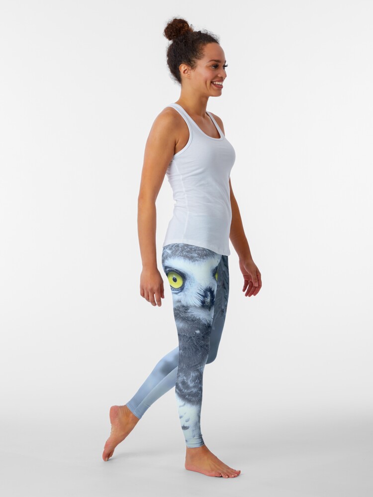 Alternate view of Snowy Owl Forest Bird Yellow Eyes Photo-realistic Wildlife Print Leggings