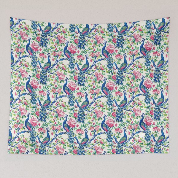Item preview, colourful peacocks in pink and blue designed and sold by PoppyLaneStudio.