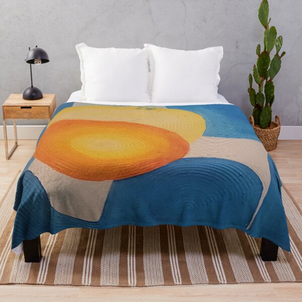 Item preview, Abstract Textured Blue, Yellow & Orange Suns In The Waves Art Piece designed and sold by Artfullycuratedcreations.