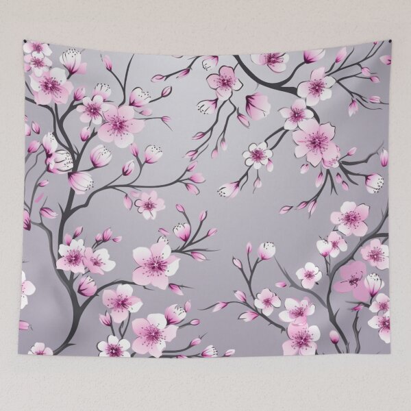 Item preview, Grey Pink Oriental Cherry Blossoms on Turquoise and Chinese Wedding Double Happiness | Japanese Sakura designed and sold by GrinGalore.