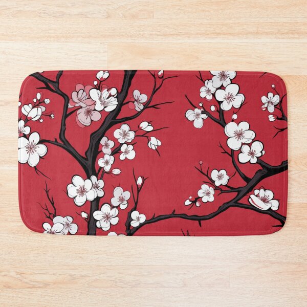 Item preview, White Red Oriental Cherry Blossoms on Turquoise and Chinese Wedding Double Happiness | Japanese Sakura designed and sold by GrinGalore.
