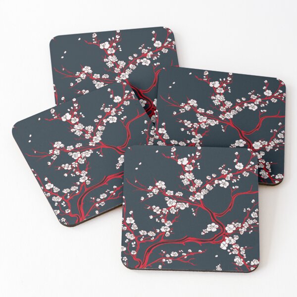 Item preview, Red White Dark Oriental Cherry Blossoms on Turquoise and Chinese Wedding Double Happiness | Japanese Sakura designed and sold by GrinGalore.