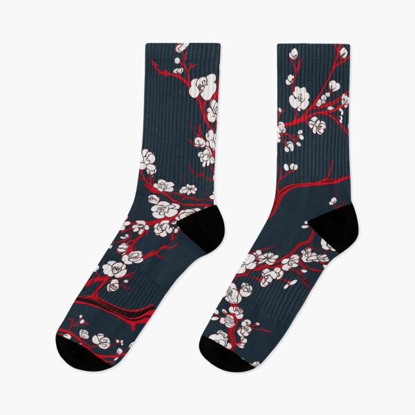 Item preview, Red White Dark Oriental Cherry Blossoms on Turquoise and Chinese Wedding Double Happiness | Japanese Sakura designed and sold by GrinGalore.