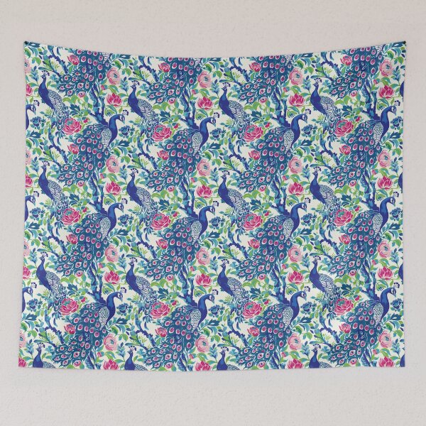 Item preview, preppy peacocks in pink and blue designed and sold by PoppyLaneStudio.