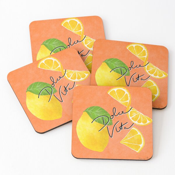 Item preview, La Dolce Vita – Twisted Lemon Slice and lemons on Tangerine background  designed and sold by BeUniqueByRomy.
