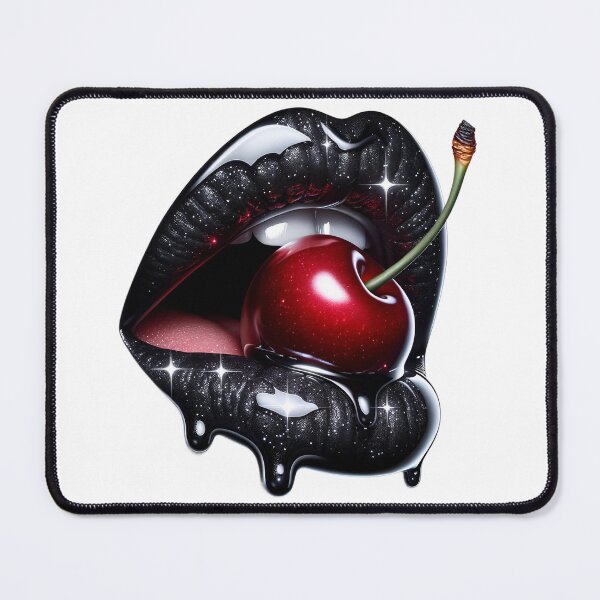 Item preview, Black Glitter Lips with Cherry - Bold & Sparkly Lip Art designed and sold by CraftsEtc.
