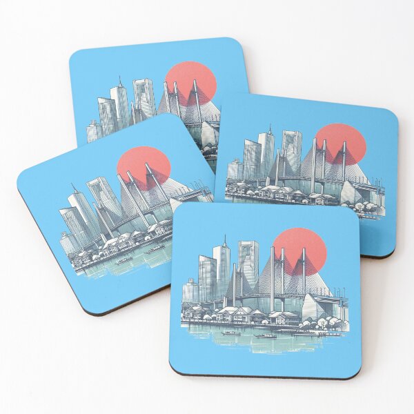 Item preview, Sketch of Yokohama Minato Mirai and Bay Bridge in Japan ,  designed and sold by PaintMeWorld.