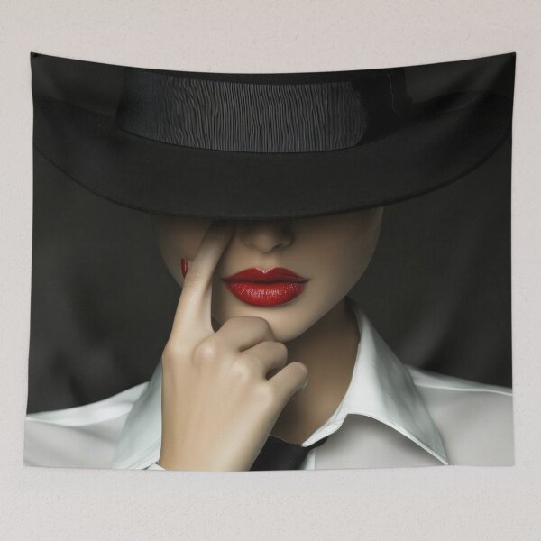 Item preview, Chic woman with a hat red lips designed and sold by anytka.