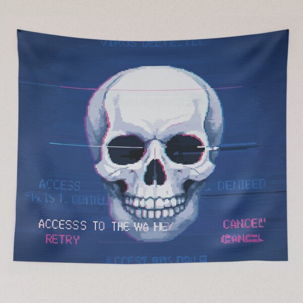 Item preview, Glitched Skull Virus Warning – Retro Vaporwave Hacker Art designed and sold by -DEEWOLF-.